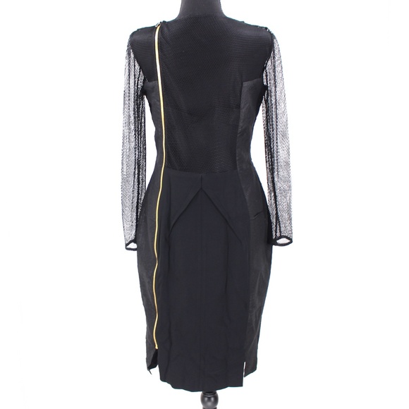 Roland Mouret Magnolia Black Mesh Jacquard Sheath Dress Textured Back Zip 12 M - Picture 7 of 9